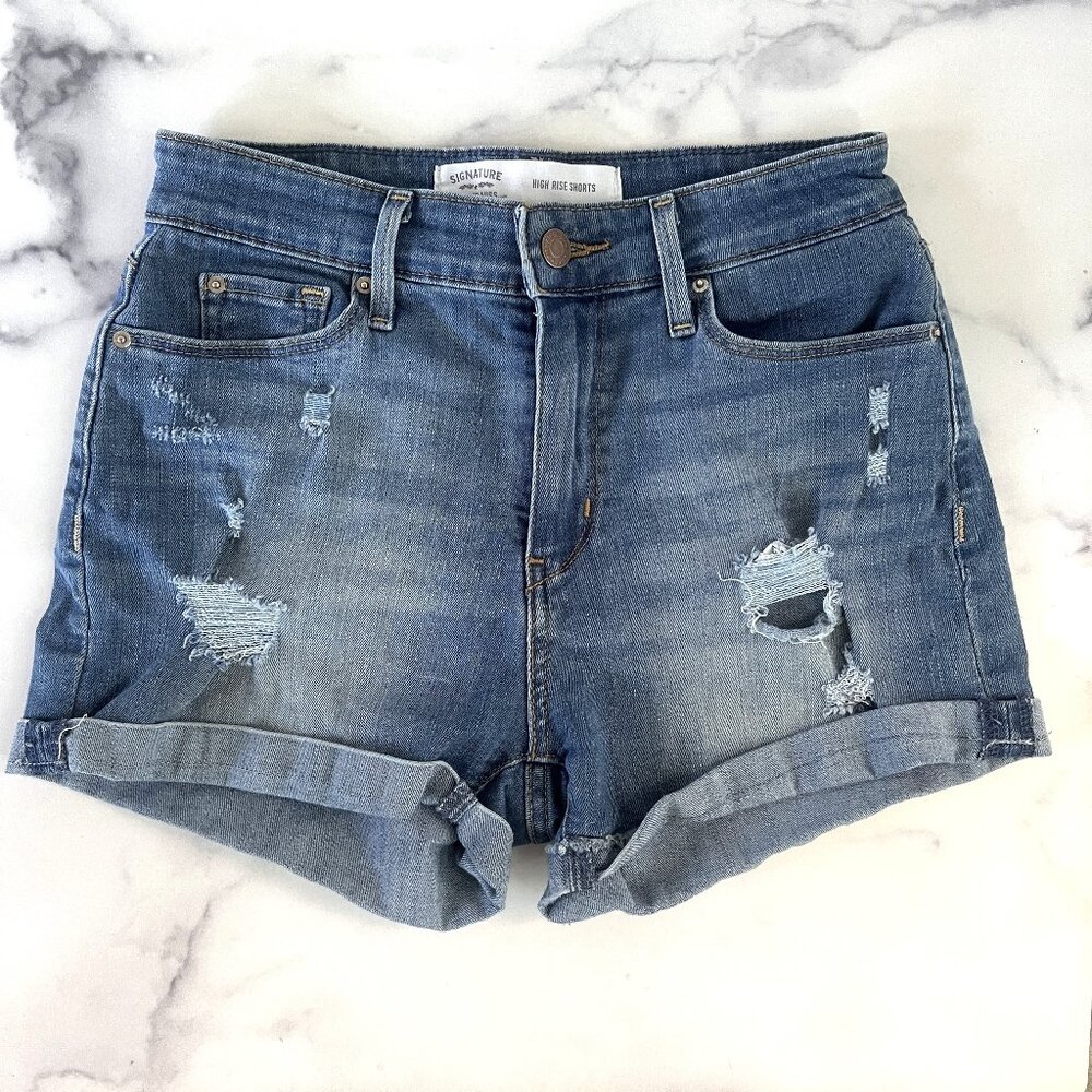 Levi Strauss Signature Cuffed High Rise Jean Shorts, Faded Indigo, Size 2